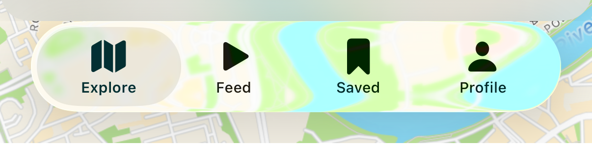 The four Guidez tabs: Explore, Feed, Saved, Profile