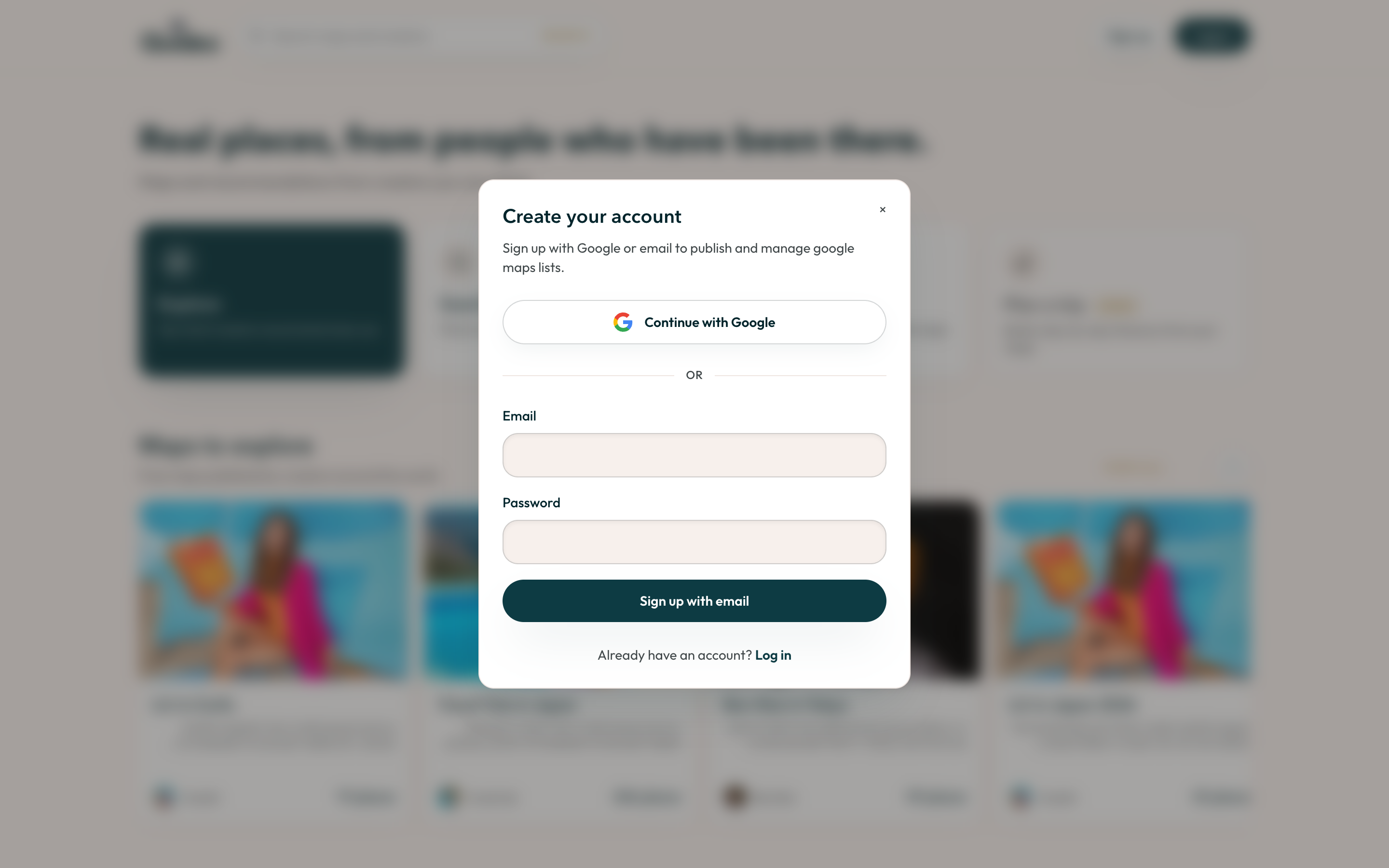The Guidez sign up dialog on web